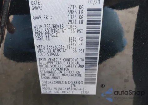 2020 Nissan Pathfinder Sl 4Wd z USA, uszkodzony, nr VIN 5N1DR2CM8LC605030